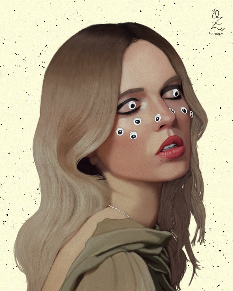 Model Googly eyes Portrait drawing by Oz Galeano por Ozgaleano Dibujando