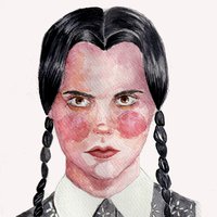 Illustration Wednesday Addams/ Ilustración Miércoles Addams.