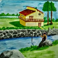 Pescando en el río.