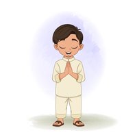 A boy in kurta greeting vector cartoon character