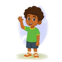 A curly hair boy saying hi cartoon character vector art