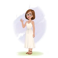 Gorgeous woman in white dress saying hi cartoon vector art
