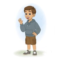 A Young brown haired boy in hoodie vector cartoon character