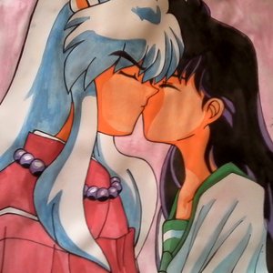 inuyasha y aome en acuarela