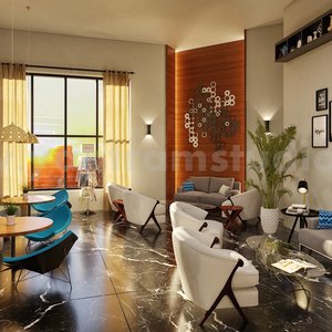 salón restaurante de la firma de diseño de interiores 3d por estudio de visualización