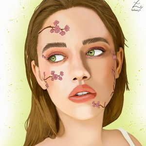Model with Flowers Portrait Art