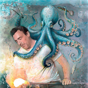 Man and octopus realistic portrait drawing by Mentiradeloro