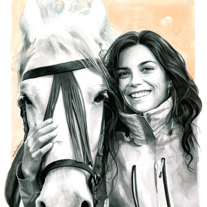 Woman and horse realistic portrait drawing