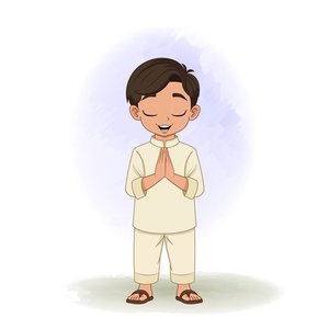 A boy in kurta greeting vector cartoon character