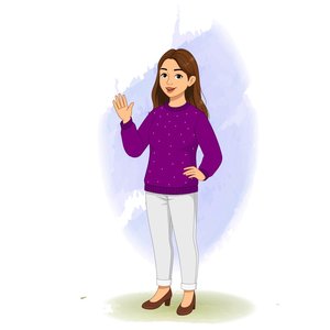 Young woman in purple sweater vector cartoon character