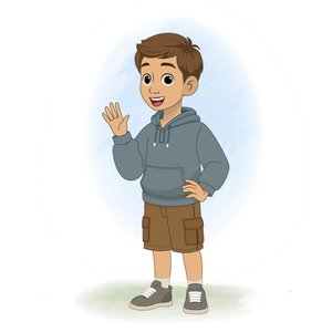 A Young brown haired boy in hoodie vector cartoon character