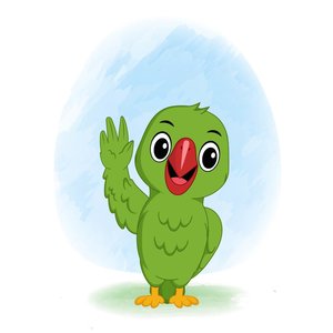 A green parrot saying hi vector cartoon character