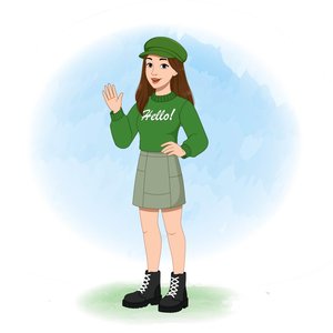 Young stylish woman in green clothes animated vector cartoon character