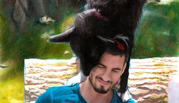 Portrait drawing of a boy and a dog Portrait drawing of a boy and a dog